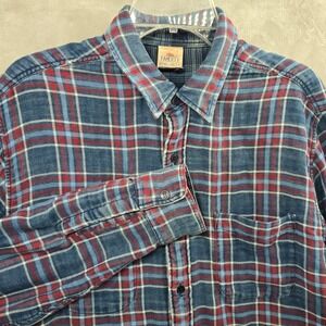 Faherty Size Large Reversible Plaid Flannel Shirt Blue Red Indigo Cotton